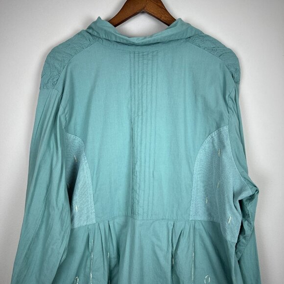 Parsley & Sage Tunic Top Womens 2X Green Blue Mixed Media Embroidered Button Up - Picture 11 of 15